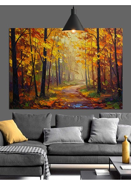 Sonbaharda Orman Yolu Dekoratif Kanvas - Mdf Ahşap Tablo