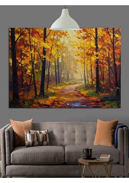 Sonbaharda Orman Yolu Dekoratif Kanvas - Mdf Ahşap Tablo fiyatları