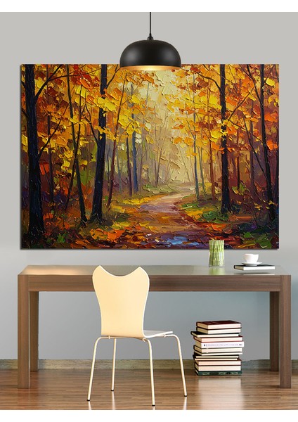 Sonbaharda Orman Yolu Dekoratif Kanvas - Mdf Ahşap Tablo modelleri