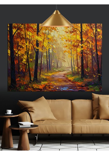 Sonbaharda Orman Yolu Dekoratif Kanvas - Mdf Ahşap Tablo indirimleri