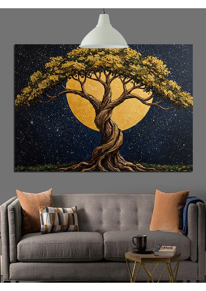 Ay Işığında Büyük Ağaç Dekoratif Kanvas - Mdf Ahşap Tablo