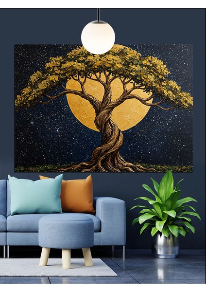 Ay Işığında Büyük Ağaç Dekoratif Kanvas - Mdf Ahşap Tablo modelleri