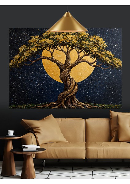 Ay Işığında Büyük Ağaç Dekoratif Kanvas - Mdf Ahşap Tablo fırsatları