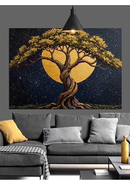 Ay Işığında Büyük Ağaç Dekoratif Kanvas - Mdf Ahşap Tablo indirimleri