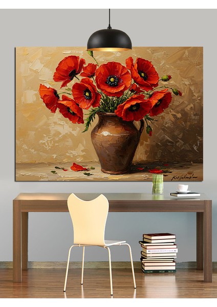 Vazoda Kırmızı Gelincikler Dekoratif Kanvas - Mdf Ahşap Tablo modelleri