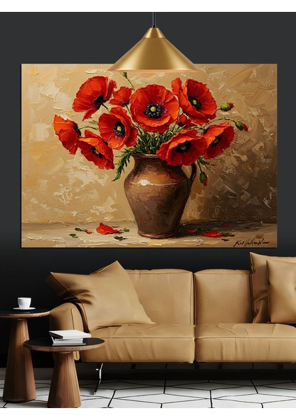 Vazoda Kırmızı Gelincikler Dekoratif Kanvas - Mdf Ahşap Tablo indirimleri