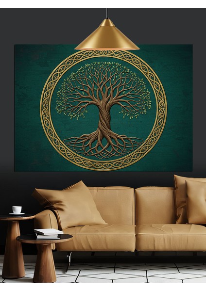 Altın Çerçeveli Hayat Ağacı Dekoratif Kanvas - Mdf Ahşap Tablo fiyatları
