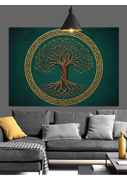 Altın Çerçeveli Hayat Ağacı Dekoratif Kanvas - Mdf Ahşap Tablo modelleri