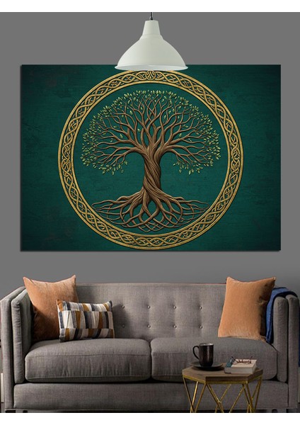Altın Çerçeveli Hayat Ağacı Dekoratif Kanvas - Mdf Ahşap Tablo fırsatları