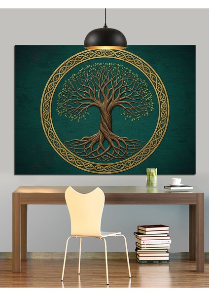 Altın Çerçeveli Hayat Ağacı Dekoratif Kanvas - Mdf Ahşap Tablo indirimleri