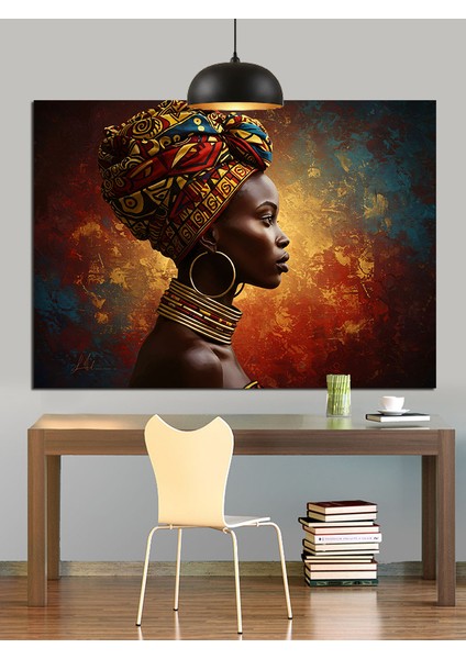 Renkli Başörtülü Afrikalı Kadın Dekoratif Kanvas - Mdf Ahşap Tablo