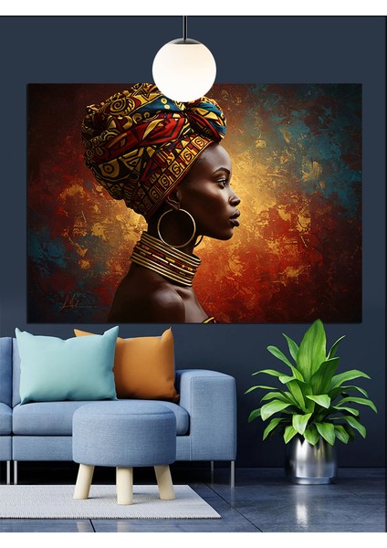 Renkli Başörtülü Afrikalı Kadın Dekoratif Kanvas - Mdf Ahşap Tablo fiyatları