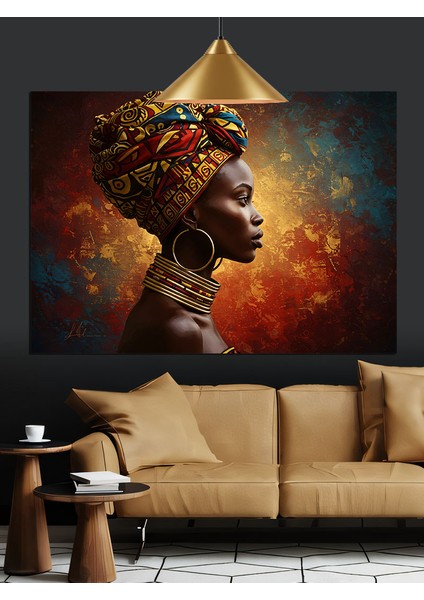 Renkli Başörtülü Afrikalı Kadın Dekoratif Kanvas - Mdf Ahşap Tablo modelleri