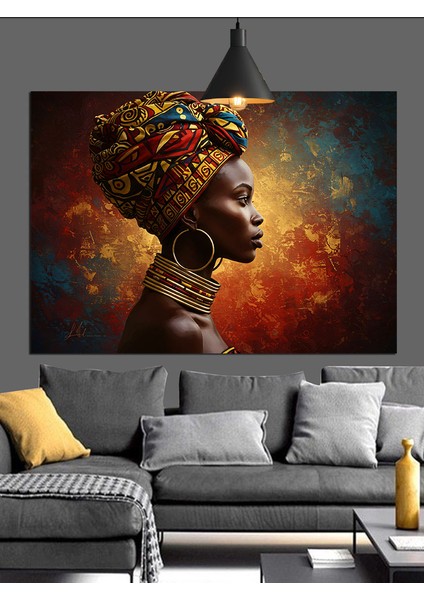 Renkli Başörtülü Afrikalı Kadın Dekoratif Kanvas - Mdf Ahşap Tablo fırsatları