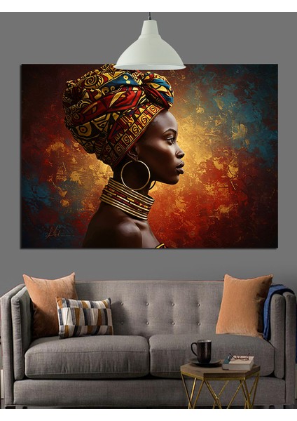Renkli Başörtülü Afrikalı Kadın Dekoratif Kanvas - Mdf Ahşap Tablo indirimleri