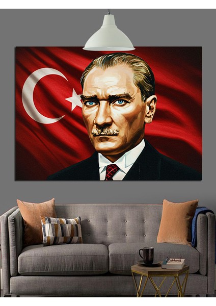 Bayrak Önünde Atatürk Portresi Dekoratif Kanvas - Mdf Ahşap Tablo fiyatları
