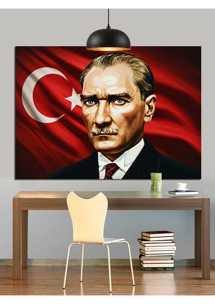 Bayrak Önünde Atatürk Portresi Dekoratif Kanvas - Mdf Ahşap Tablo modelleri