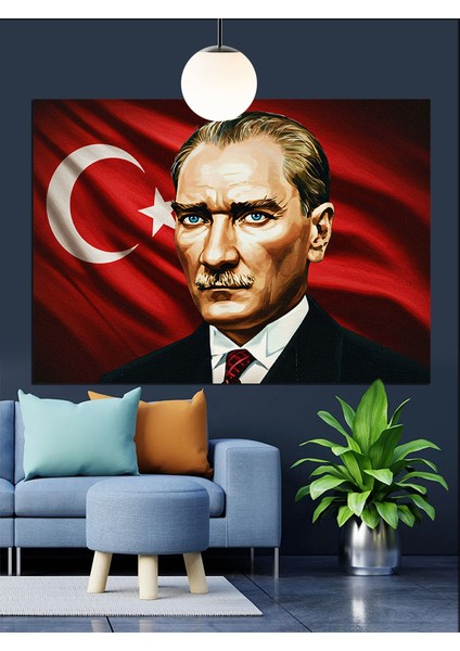 Bayrak Önünde Atatürk Portresi Dekoratif Kanvas - Mdf Ahşap Tablo fırsatları