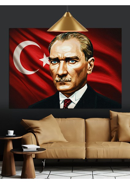 Bayrak Önünde Atatürk Portresi Dekoratif Kanvas - Mdf Ahşap Tablo indirimleri