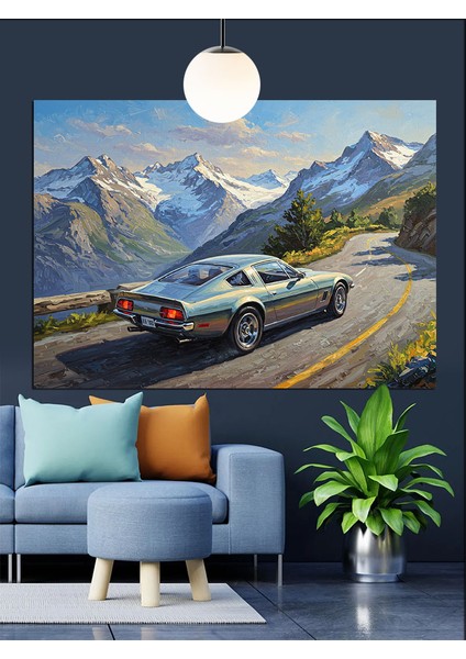 Dağ Yolunda Klasik Araba Dekoratif Kanvas - Mdf Ahşap Tablo