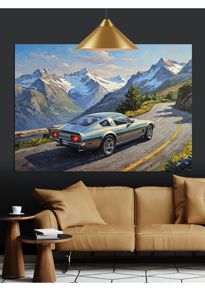 Dağ Yolunda Klasik Araba Dekoratif Kanvas - Mdf Ahşap Tablo fiyatları