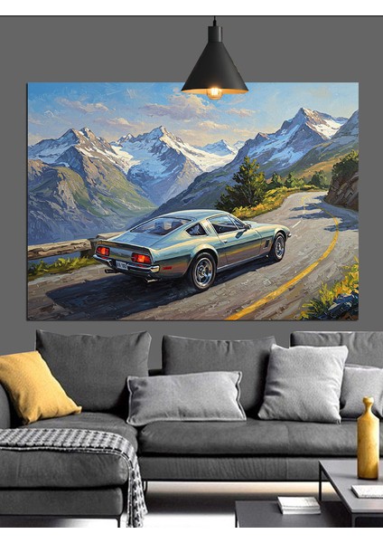 Dağ Yolunda Klasik Araba Dekoratif Kanvas - Mdf Ahşap Tablo modelleri