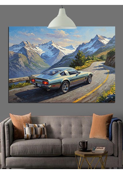 Dağ Yolunda Klasik Araba Dekoratif Kanvas - Mdf Ahşap Tablo fırsatları