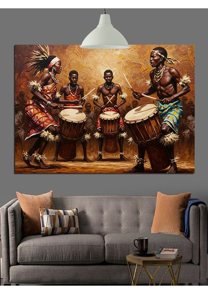 Ritim Tutan Afrikalı Müzisyenler Dekoratif Kanvas - Mdf Ahşap Tablo
