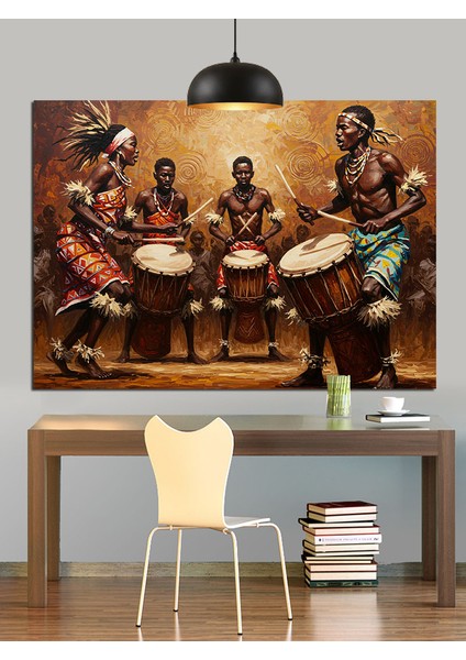Ritim Tutan Afrikalı Müzisyenler Dekoratif Kanvas - Mdf Ahşap Tablo fiyatları