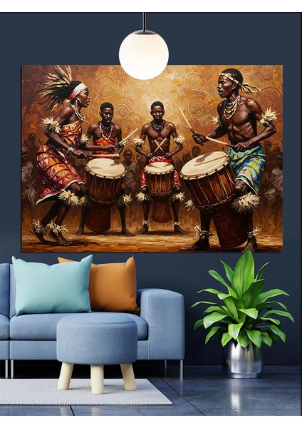 Ritim Tutan Afrikalı Müzisyenler Dekoratif Kanvas - Mdf Ahşap Tablo modelleri