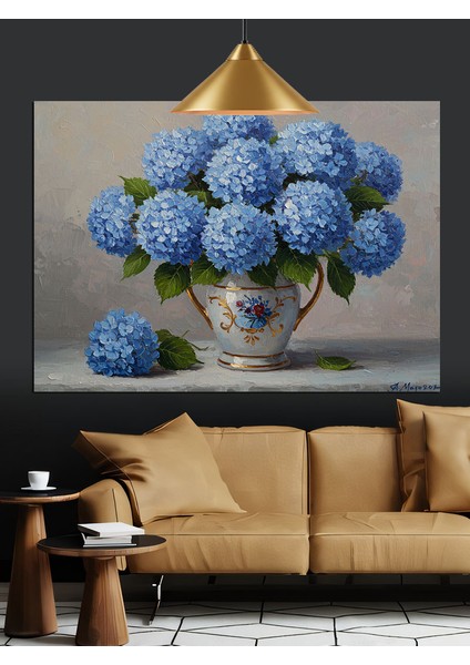 Vazoda Mavi Ortancalar Dekoratif Kanvas - Mdf Ahşap Tablo fiyatları