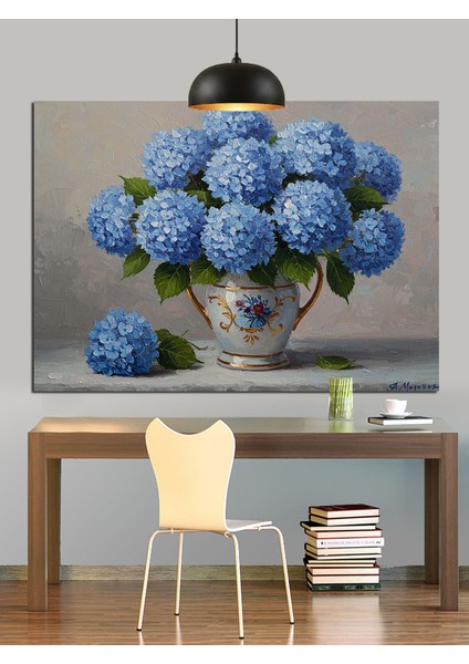 Vazoda Mavi Ortancalar Dekoratif Kanvas - Mdf Ahşap Tablo indirimleri