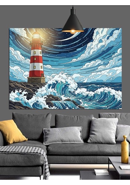 Fırtınalı Dalgalar ve Deniz Feneri Dekoratif Kanvas - Mdf Ahşap Tablo fiyatları