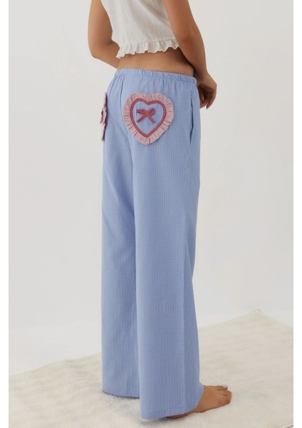 Kadın Arkası Kalp İşleme Detaylı Pötikareli Beli Lastikli Rahat Pantolon Çok Renkli