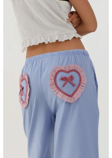 Kadın Arkası Kalp İşleme Detaylı Pötikareli Beli Lastikli Rahat Pantolon Çok Renkli fiyatları