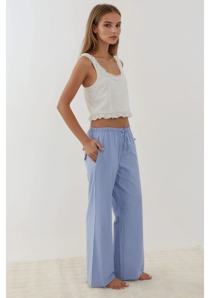 Kadın Arkası Kalp İşleme Detaylı Pötikareli Beli Lastikli Rahat Pantolon Çok Renkli modelleri