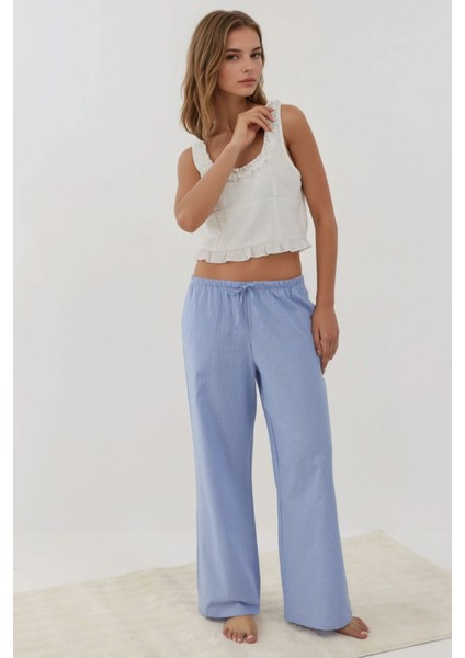 Kadın Arkası Kalp İşleme Detaylı Pötikareli Beli Lastikli Rahat Pantolon Çok Renkli indirimleri