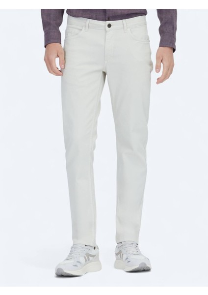 Ekru Düz Dokuma Slim Fit Casual Pamuk Karışımlı Pantolon fiyatları