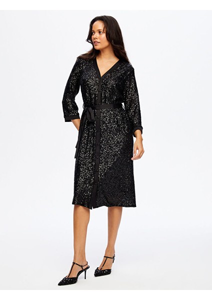 Payet Işli V Yaka 3/4 Kol Abiye Gömlek Elbise W26ABY009 fiyatları