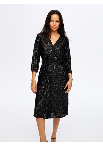 Payet Işli V Yaka 3/4 Kol Abiye Gömlek Elbise W26ABY009 modelleri