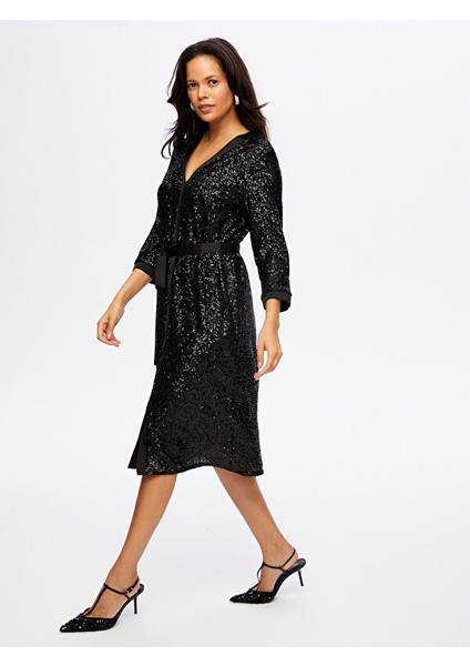 Payet Işli V Yaka 3/4 Kol Abiye Gömlek Elbise W26ABY009 fırsatları