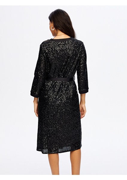 Payet Işli V Yaka 3/4 Kol Abiye Gömlek Elbise W26ABY009 indirimleri