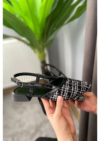 Kadın Siyah Keten Arkası Acık Sivri Burun Günlük Babet fiyatları