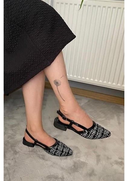 Kadın Siyah Keten Arkası Acık Sivri Burun Günlük Babet modelleri