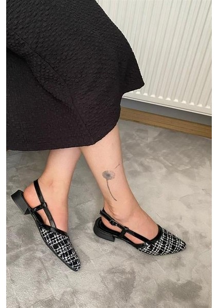 Kadın Siyah Keten Arkası Acık Sivri Burun Günlük Babet indirimleri