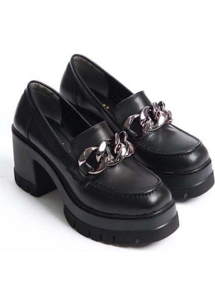 Kadın Siyah Cild Zinçir Tokalı 8 cm Topuklu Platformlu Ayakkabı fırsatları