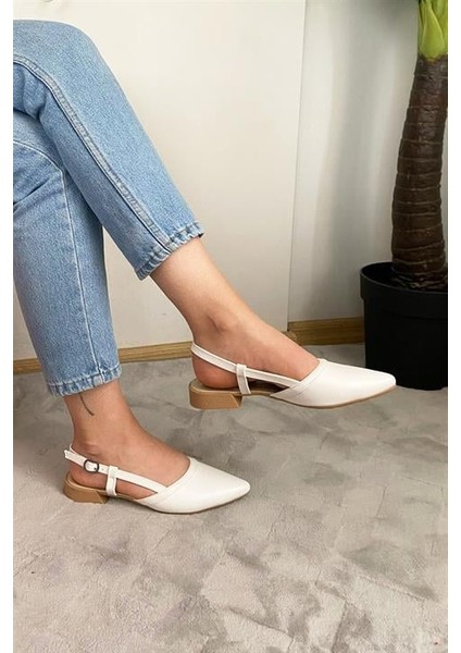 Kadın Beyaz Cilt Arkası Acık Sivri Burun Günlük Babet fiyatları