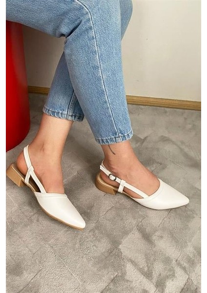 Kadın Beyaz Cilt Arkası Acık Sivri Burun Günlük Babet modelleri