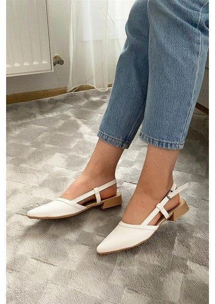 Kadın Beyaz Cilt Arkası Acık Sivri Burun Günlük Babet fırsatları