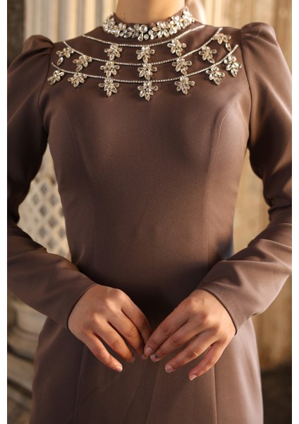 Yakası Taşlı Krep Abiye Peri 1047 modelleri